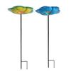 Metall Blume Gartenstecker Vogelbad Vintage Außen Bienen Tränke Station 25,6" Abnehmbarer Schmetterlings Futterspender Bad Schale für Außen Garten Rasen Dekor