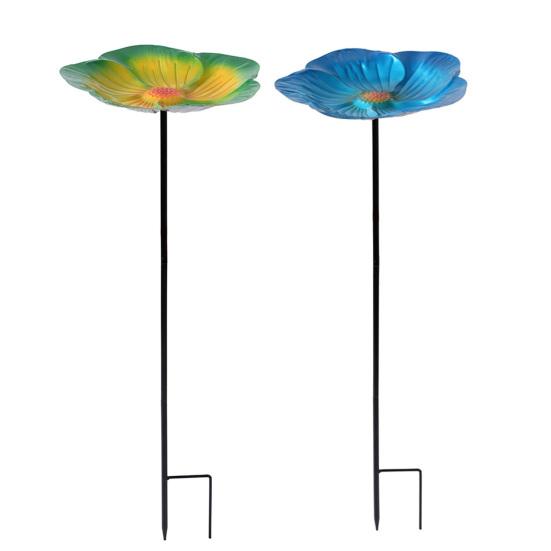 Metall Blume Gartenstecker Vogelbad Vintage Außen Bienen Tränke Station 25,6" Abnehmbarer Schmetterlings Futterspender Bad Schale für Außen Garten Rasen Dekor