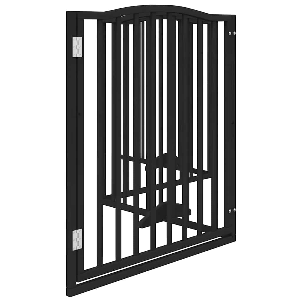4 Piece Foldable Black Dog Gate 320 cm Poplar Wood