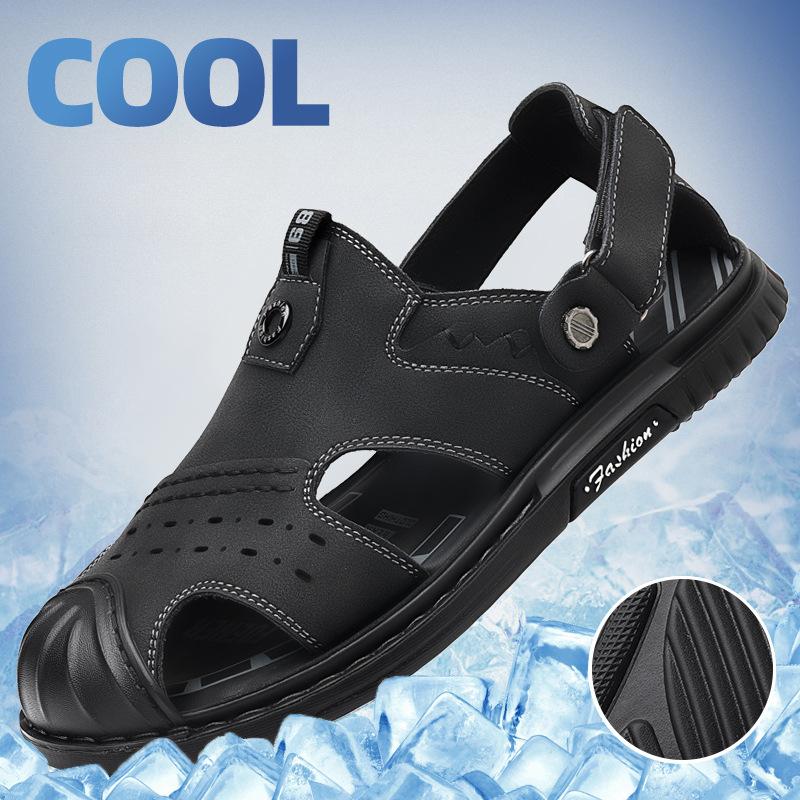 Fashion Solid Color Leather Sandals for Men Fashion Casual New Designer Summer Beach Shoes Male New Designer Outdoor Sandalias Hombre