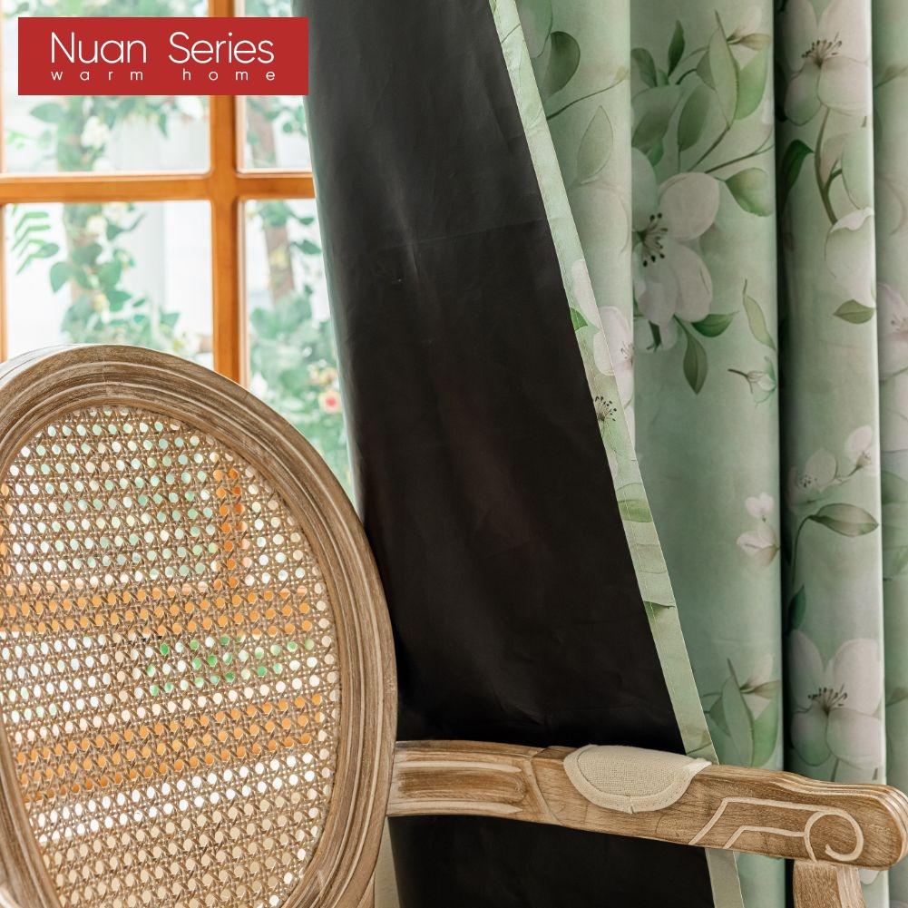 1PC Nuan Series Nordic Countryside Style Green Printed Curtains with Full Blackout Curtains for Bedroom Living Room Balcony Window for Home Decor