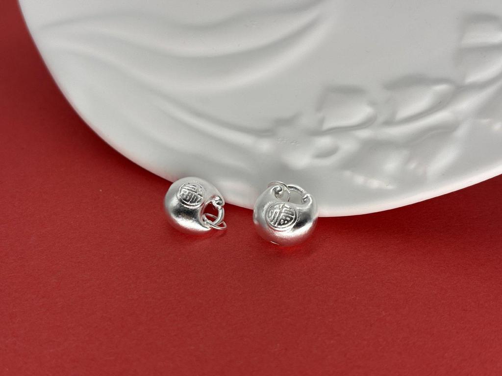 Sterling Silver 999 Chubby Fu Pendant 3D Craft Beads for DIY Jewelry & Bracelets
