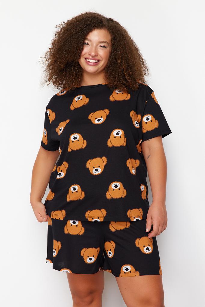 Women's Fashion New Plus Big Size Pajama Set Green Crew Neck Striped Knitted Pajama Set