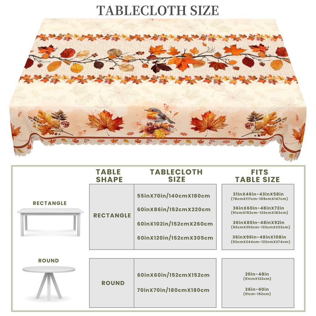 1 Piece Of Autumn Thanksgiving And Autumn Harvest Festival Themed Printed Tablecloth, Vintage Country Farmhouse Style, Maple Leaves, Bird Pattern Desi
