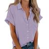 Womens Short Sleeve Shirts Solid Color Casua Button Down Blouse Tops With Chest Pocket