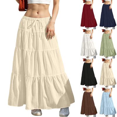 Women's Flowy Flared Ruffle Hem A Line Maxi Skirts Elastic Waist Elegant Tiered Layer Boho Long Skirts
