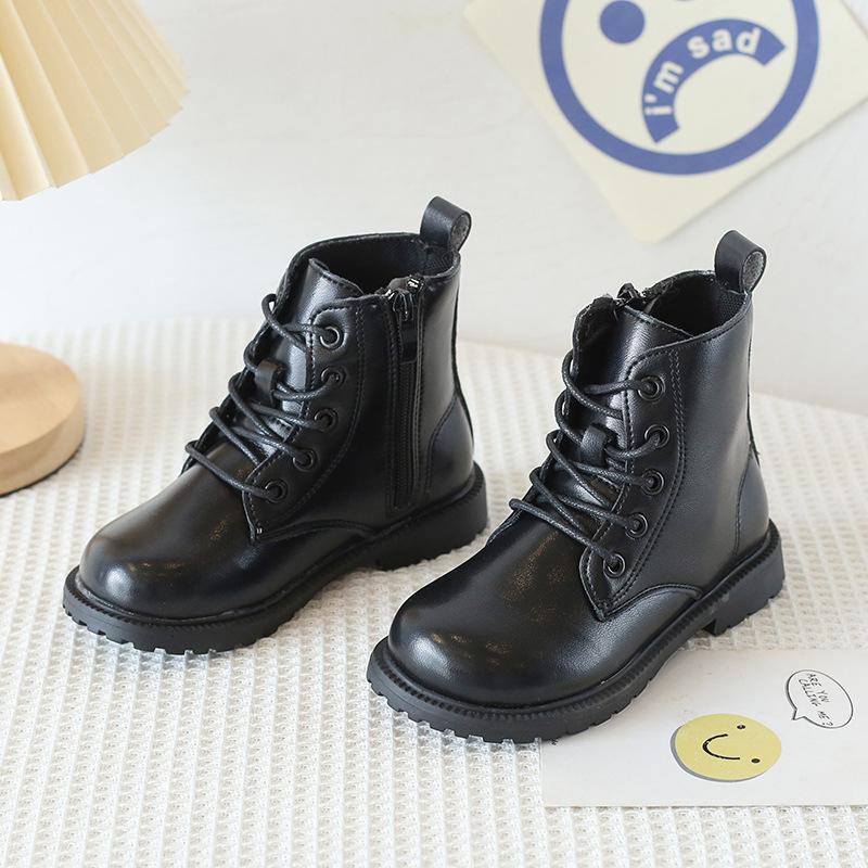 

Early Autumn Children Leather Boots Baby Soft Cow Muscle Sole Single Boots Girls Retro High-top Boots Students Performance Boots 30 чорний