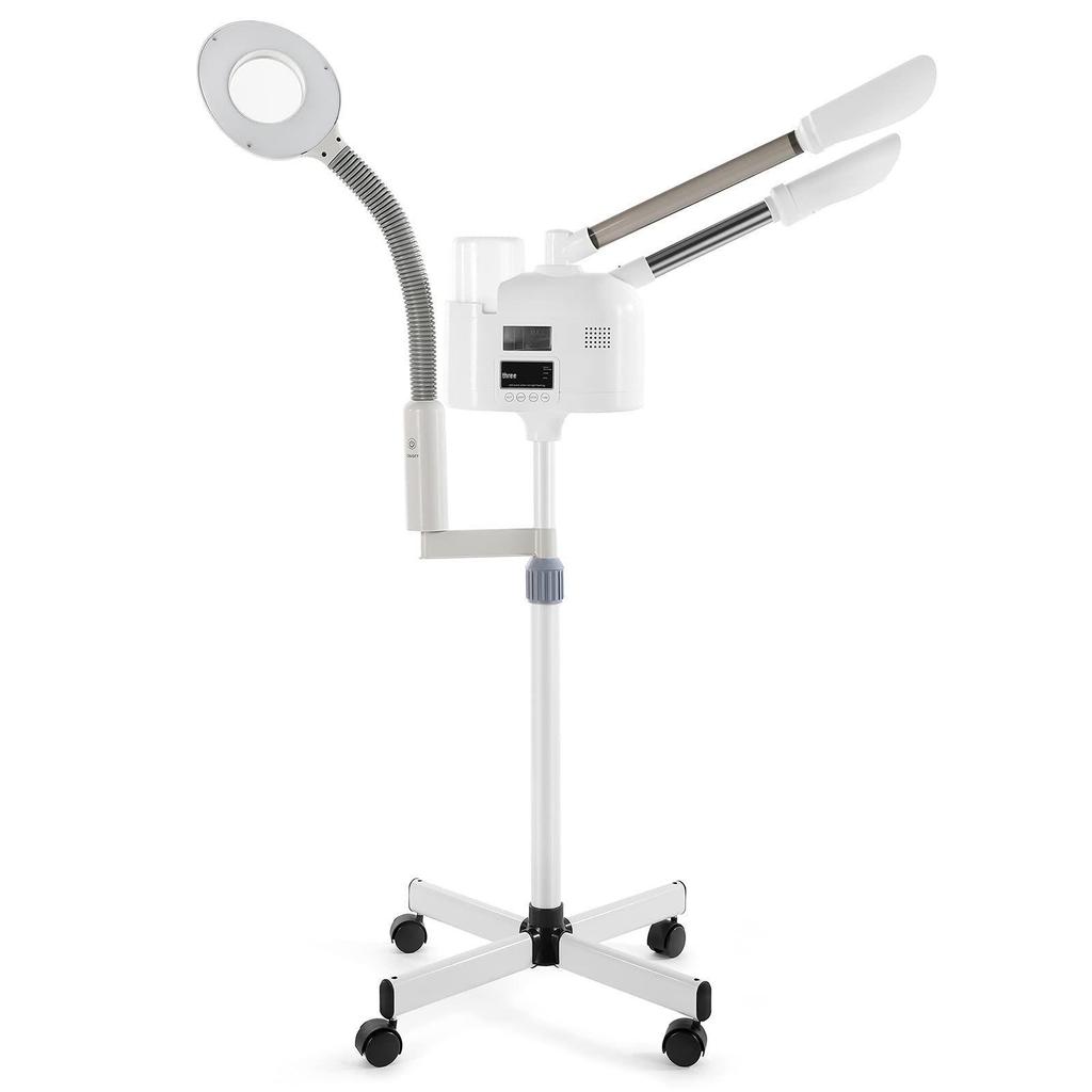 Dual-Function Facial Steamer with Touch Screen Timer, Cold/Hot Mist, LED Lamp, and Magnifying Glass