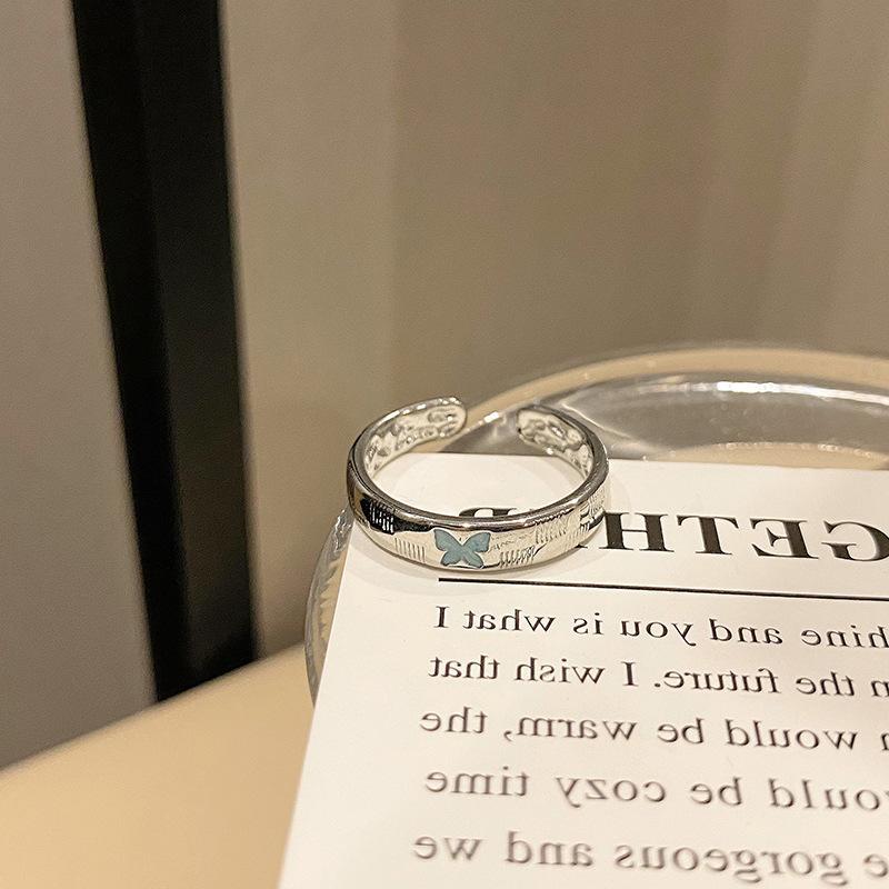 

Blind Box Pair Touch Sea Blue Enamel Dripping Oil Butterfly Opening Ring Niche Light Luxury High-End Ring