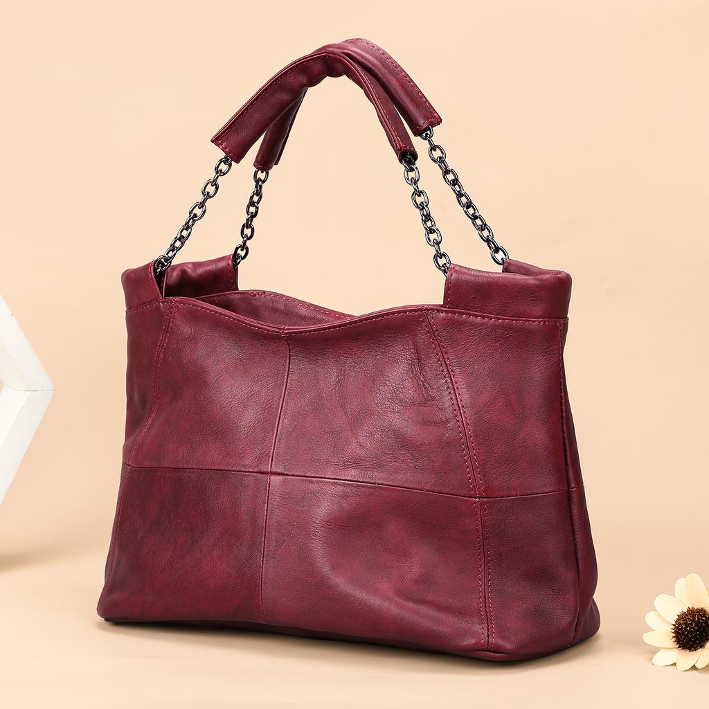 Ręcznie robiona damska torebka z prawdziwej skóry w stylu retro, na jedno ramię, crossbody, z górnej warstwy skóry bydlęcej, łańcuszek pod pachę, torebka o dużej pojemności