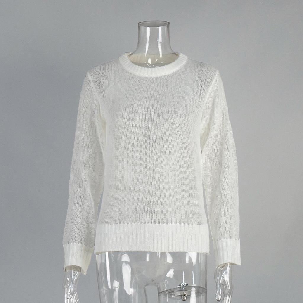 2025 Spring/Summer Women's European-American Mohair Crew Neck Semi-Transparent Knitted Sweater