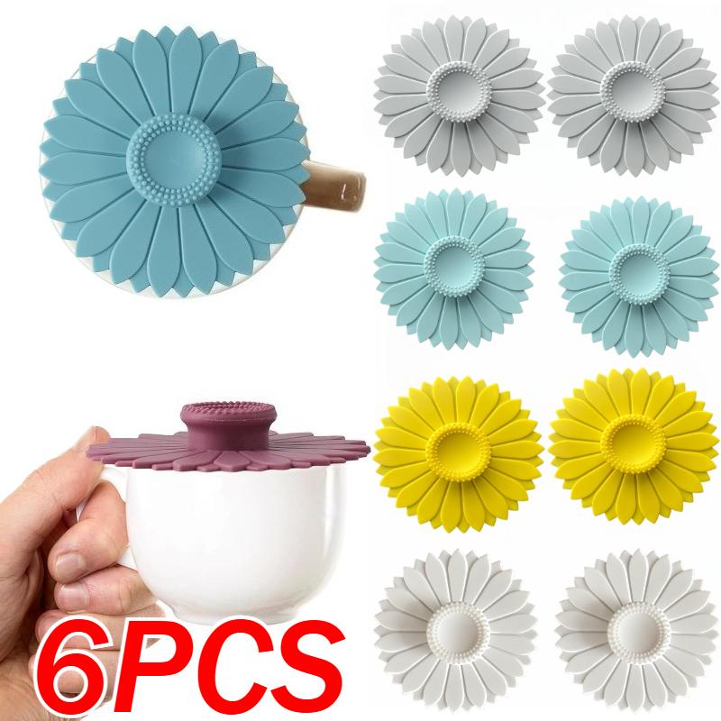 Sonnenblumen Silikon Becherabdeckungen Tassen Deckel Mehrfarbig Universal Staubdicht Wiederverwendbar Hitzebeständig Tassen Deckel für Zuhause Büro Kaffee Tee Milch Getränke Tassen