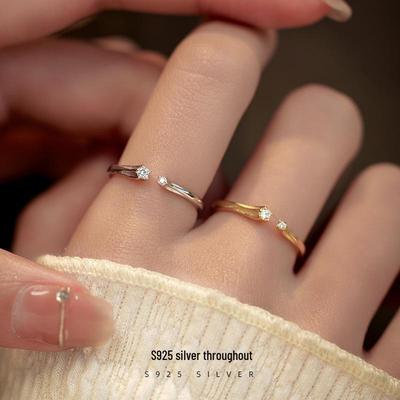Banyan Tree S925 Silver Japanese Diamond Open Ring for Women - Elegant Simple Stacking Index Finger Silver Jewelry.