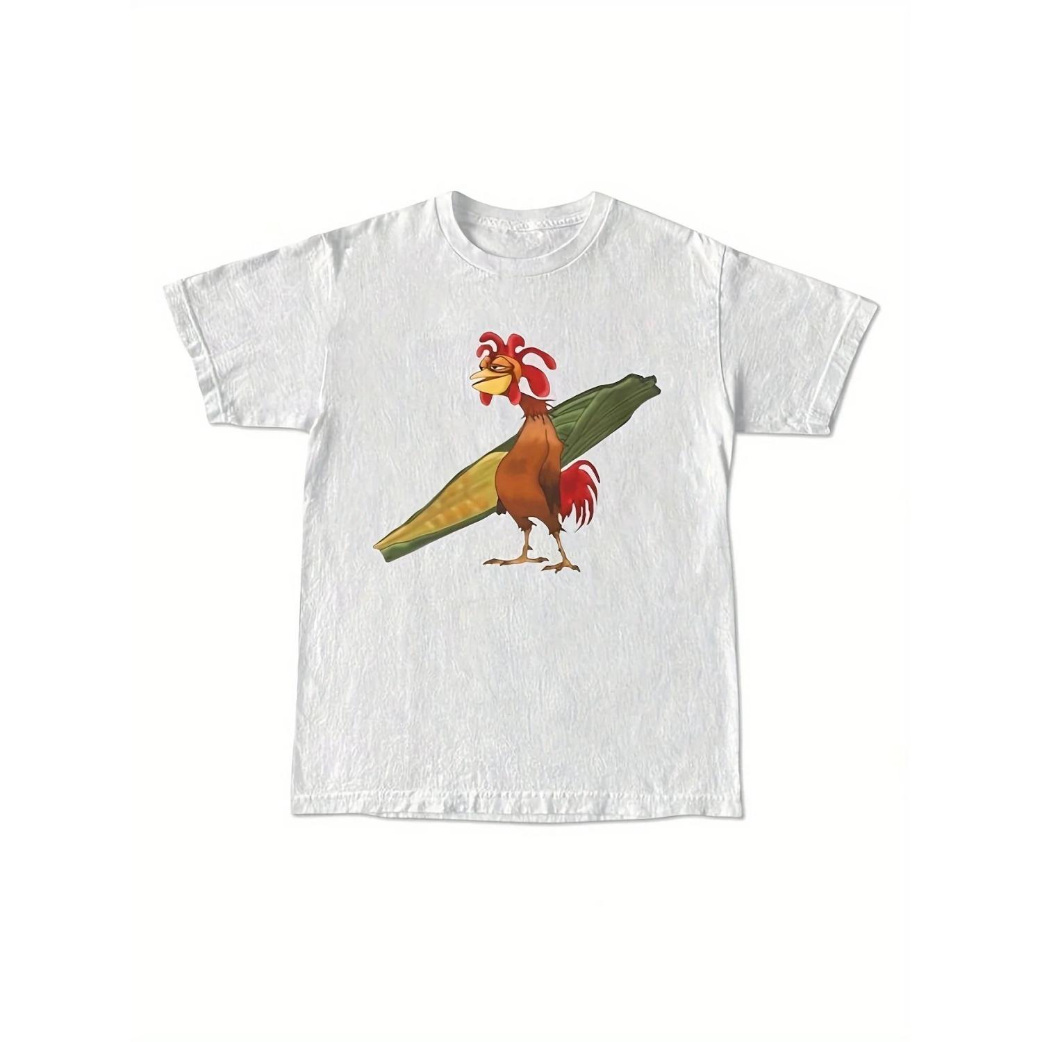

Humorous Rooster Pattern T-shirt - Men s Printed T-shirt, Perfect for Beach Vacations and Casual Daily Wear S чёрный
