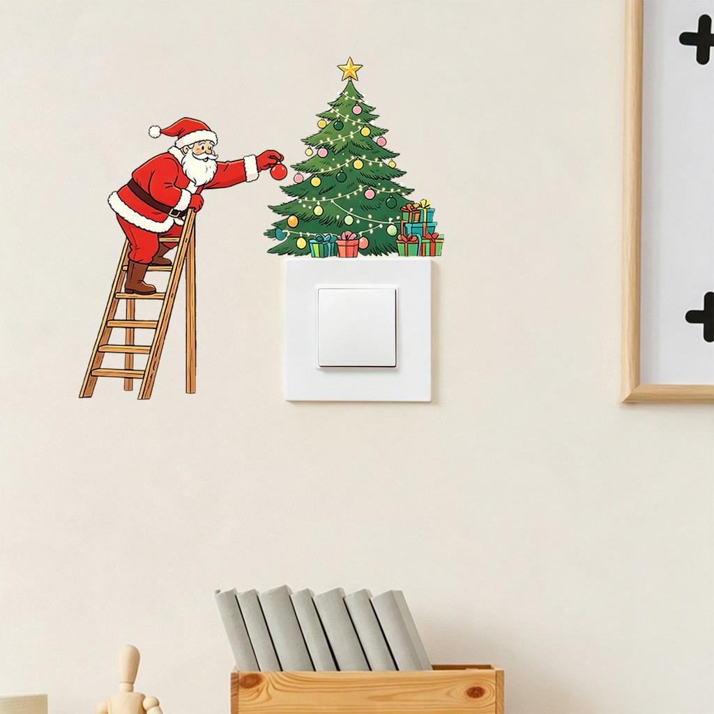 Sticker Cartoon Santa Climbing A Ladder Switch Sticker On The Bedroom Wall