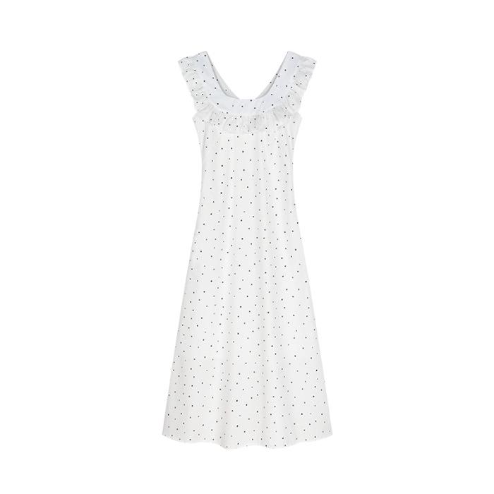 

Women s Summer Polka Dot Tank Dress with Cap Sleeves and Ruffled Waist XL