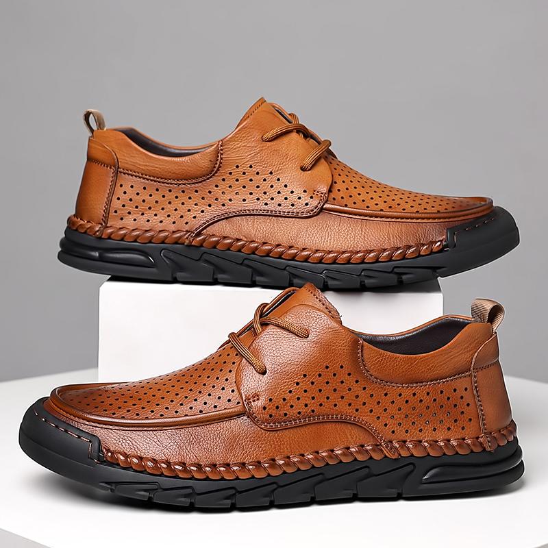 TUINANLE Flats Shoes for Men Casual Loafers Breathable Leather Driving Shoes Office Walking Flats Non Slip Hollow Out