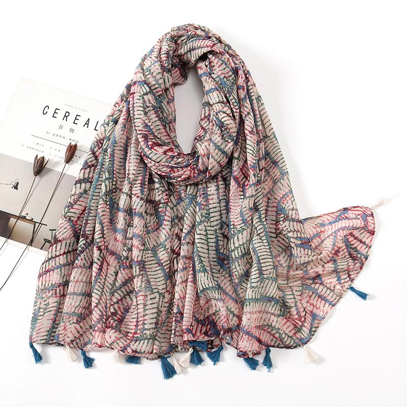Fashion Luxury Petal Floral Tassel Viscose Shawl Scarf Lady High Quality Wrap Pashmina Stole Bufandas Muslim Hijab 180*90Cm