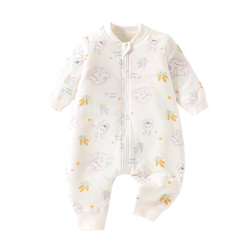 Jesienno-zimowy pikowany bawełniany śpiworek dla niemowląt z zamkiem błyskawicznym i długimi rękawami, konstrukcja zapobiegająca rozkopywaniu, styl z rozdzielonymi nogawkami (120g).