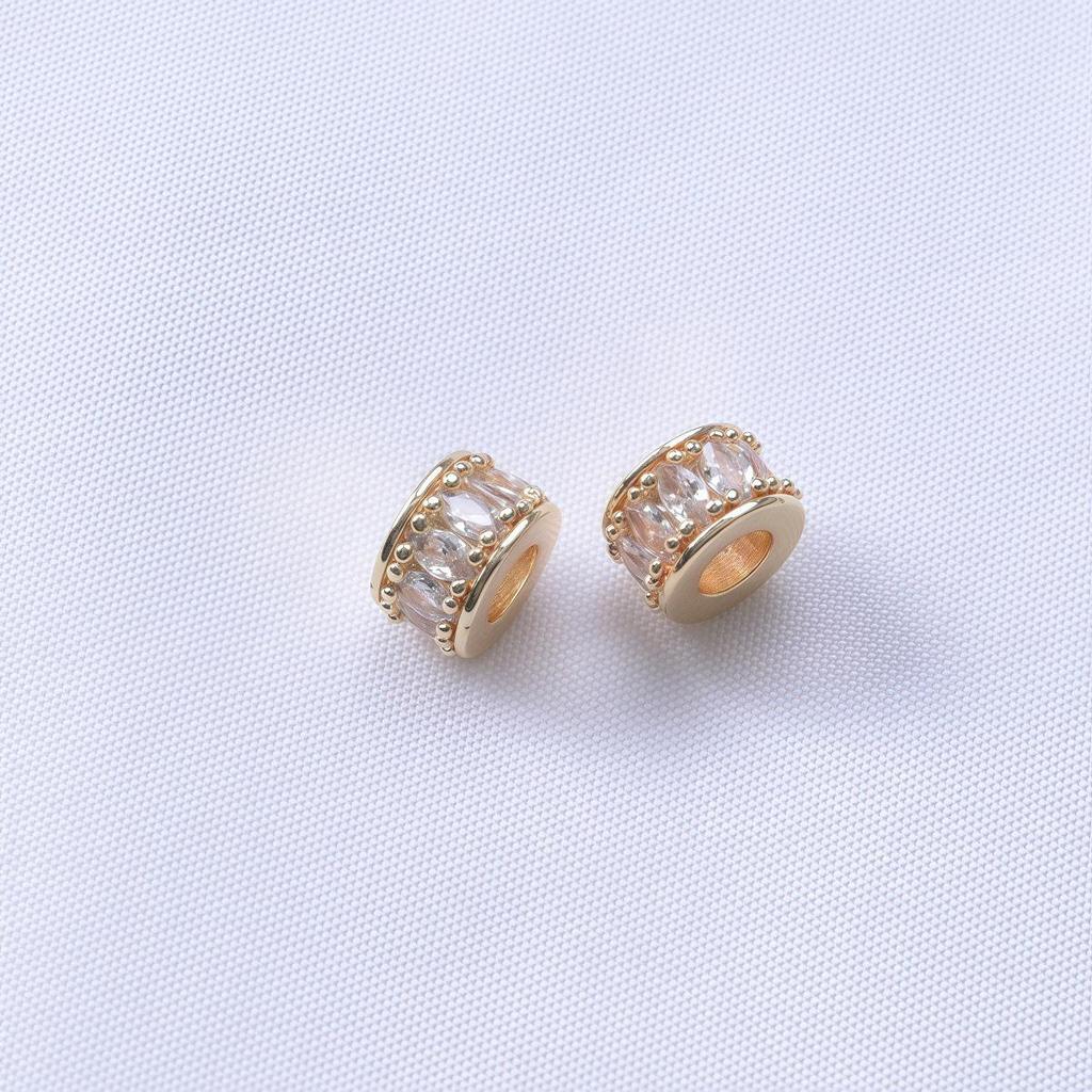 14K Gold-Filled Diamond-Set Barrel Spacer Beads for DIY Jewelry Crafting