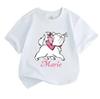 Kids Boys Girls Crew Neck Short Sleeve 100% Cotton T-Shirt, Cute White Cartoon Cat Print Casual Soft Breathable Summer Tee for Daily Wear School Holid