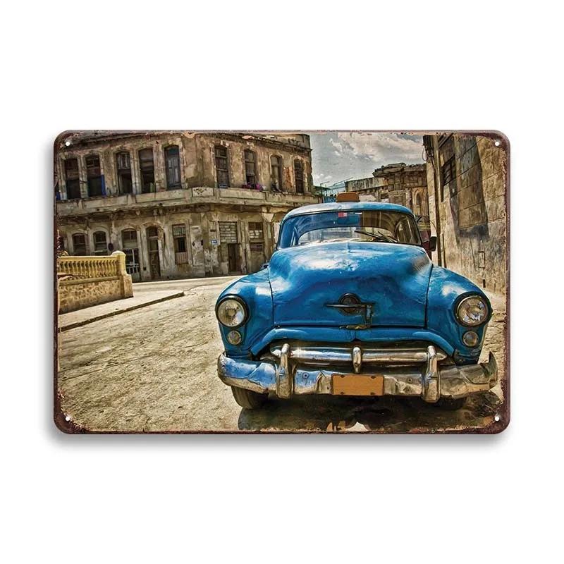 Plakaty Samochodów Wyścigowych Naklejki na Ścianę - Metalowy Znak Blaszany Vintage Pojazd Tabliczka Retro Farba Blaszana Wystrój Domu do Garażu i Baru