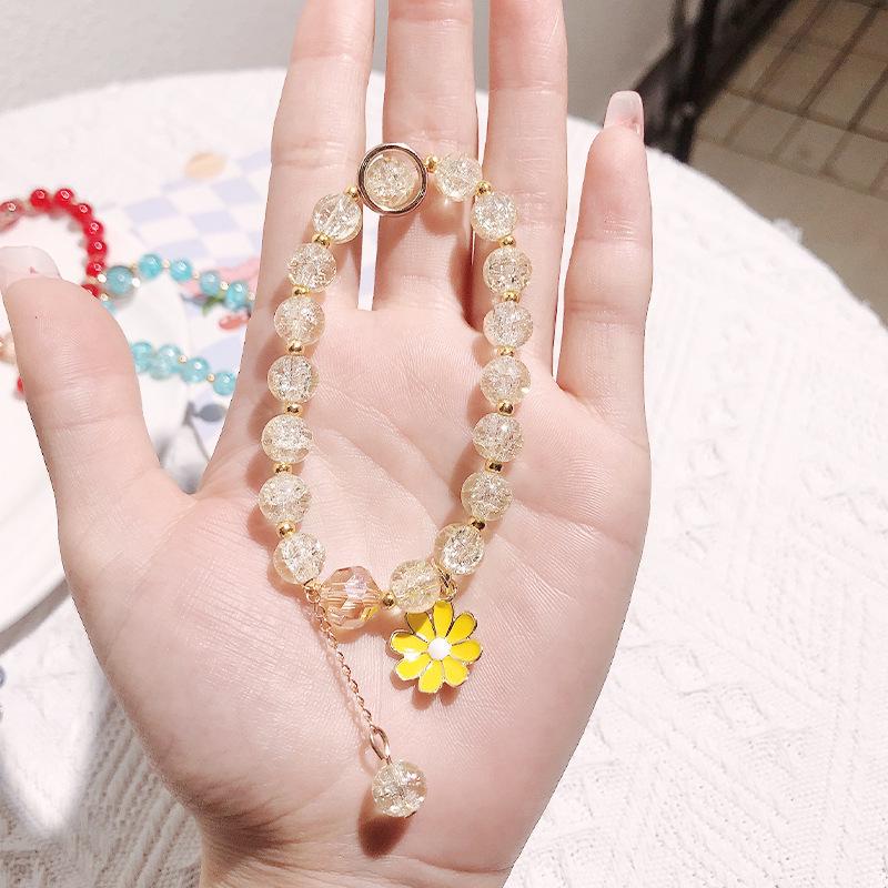 Little Daisy Popcorn Bracelet with Pink Crystal Sunflower – Versatile Women's High-End Feel