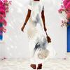 Women Plus Size V Neck Short Sleeve Abstract Printed Long Dress