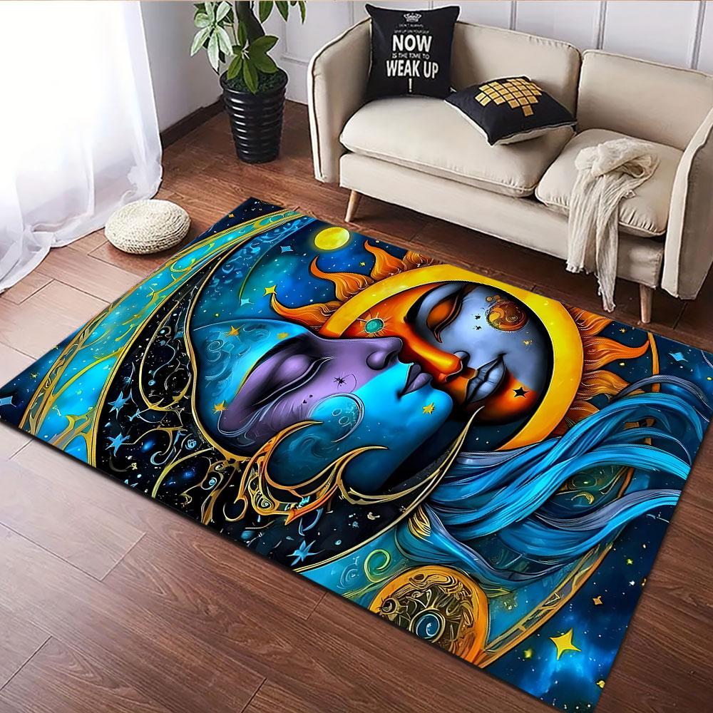 Sun and Moon Celestial Embrace Patterned Carpet, Suitable As a Non Slip Play Mat for the Living Room and Bedroom Sofa