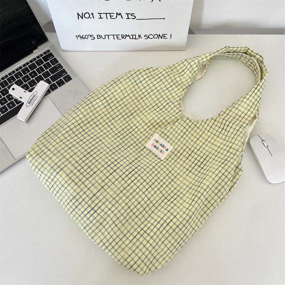Retro Blue Grid Lazy Shoulder Shopping Bag Women Go Out Leisure Commuter Vest Bag Tote Bag