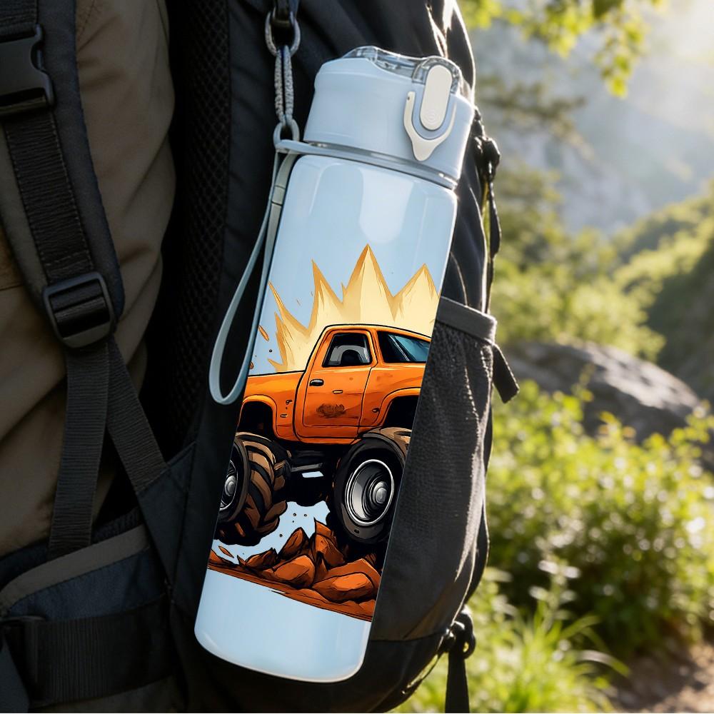 1PC Mud Monster Truck Offroad Print 750ml Color Plastic Sports Water Bottle Leakproof Flip Straw Lid Suitable for Sports Office Home Use