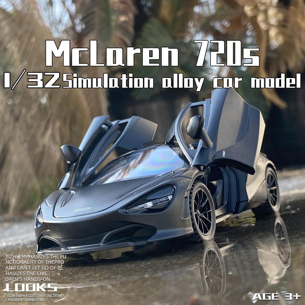 1:32 McLaren 720S Spielzeugmodellauto, Auto zum Zurückziehen aus Zinklegierung mit Ton und Licht und geöffneter Karosserietür, Spielzeugauto für Kinder, Jungen, Mädchen, Geschenk