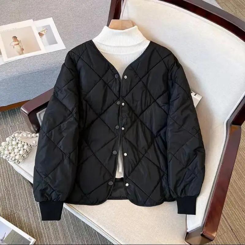 Winter Cotton-Padded Jacket for Women  Autumn New Korean Sle Versatile Lightweight Rhombus Plaid Cotton-Padded Jacket