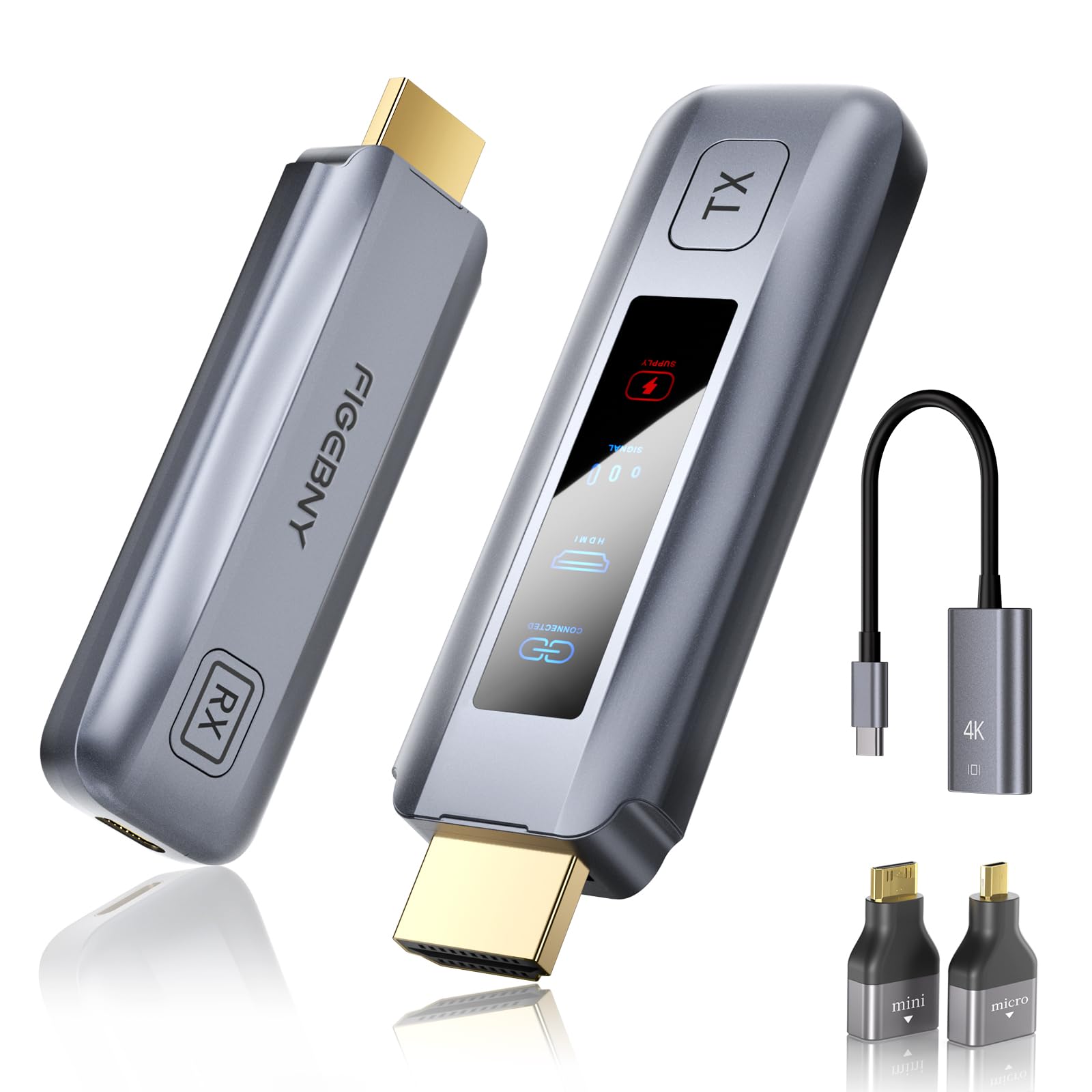 

FIGEBNY HDMI Wireless Set with LED Display Technical Compliance Low 30m Transmission Input for Transmitter/Receiver [Japanese Certified] Latency, сірий колір