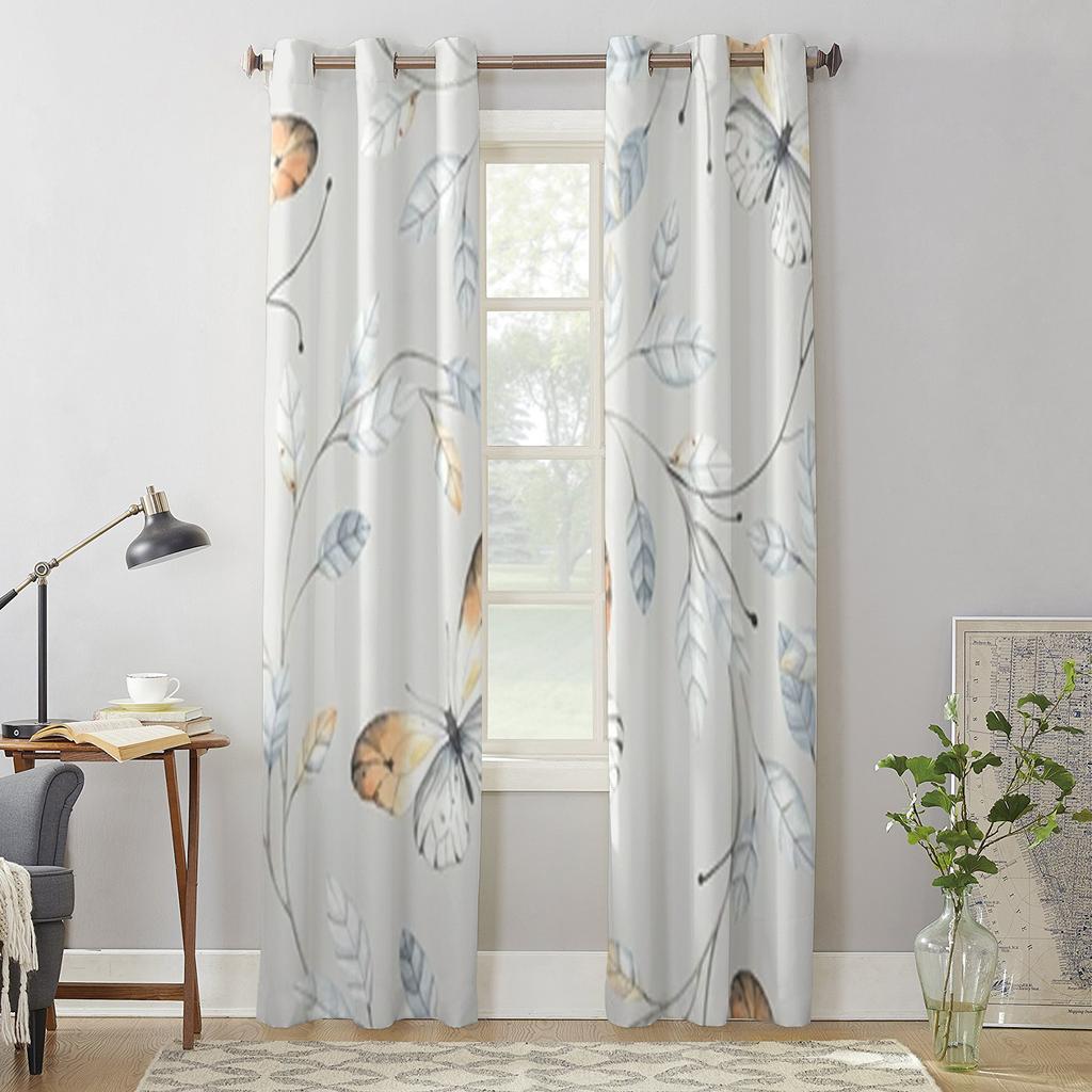 Abstract Butterfly And Leaves Window Curtains For Living Room Bedroom Luxury Modern Kitchen Curtains Fabric Drapes
