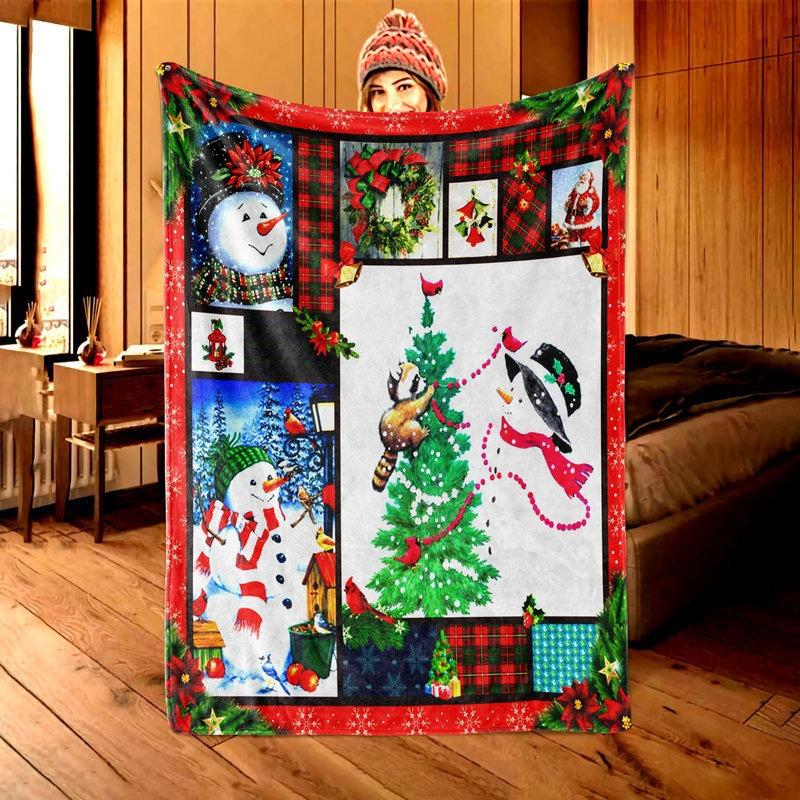 Christmas Cartoon Pattern Digitalprinted Polyester Bedroom Velvet Flannel Soft Sofa Cover Blanket Fleece Soft Sofa Cover