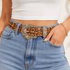PU Leopard Print Belt Vintage Suede Waistband Gothic Carved Buckle Belt  Streewear