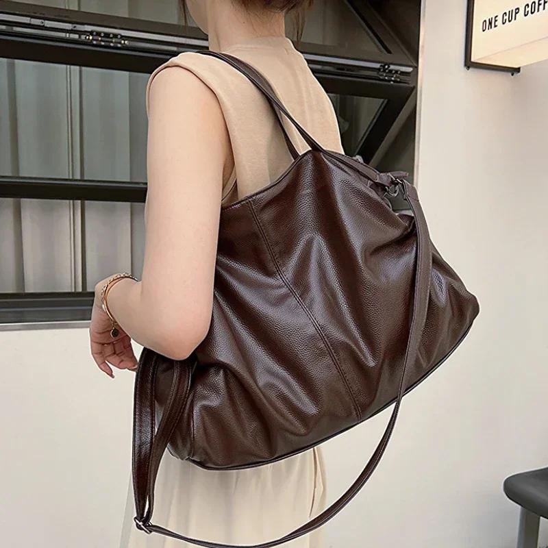 Genți mari negre de umăr pentru femei, geantă mare hobo shopper, culoare solidă, piele moale de calitate, geantă de mână crossbody, geantă tote de călătorie pentru damă