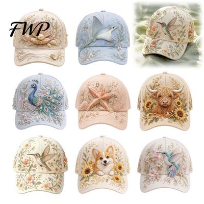 Creative Digital Print Headwear Women Floral Baseball Cap, 3D Animal Flower Print, Adjustable Trucker Skin Friendly Sweat Wicking Hat Hat, Lightweight