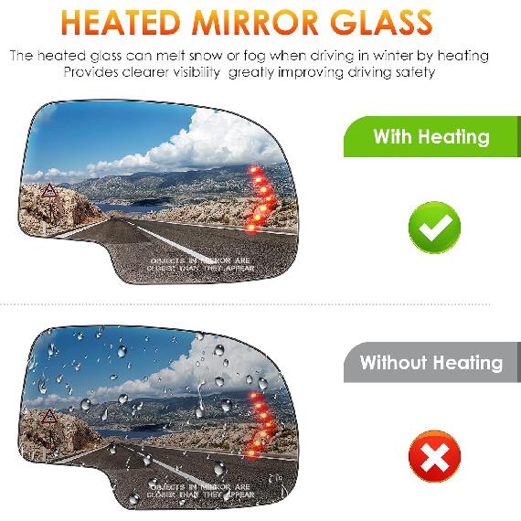 Left Drive+Passenger Right Side Mirror Replacement Glass Compatible With 2003-2006 Chevrolet Silverado Suburban Tahoe GMC Sierra Yukon Heated Mirror