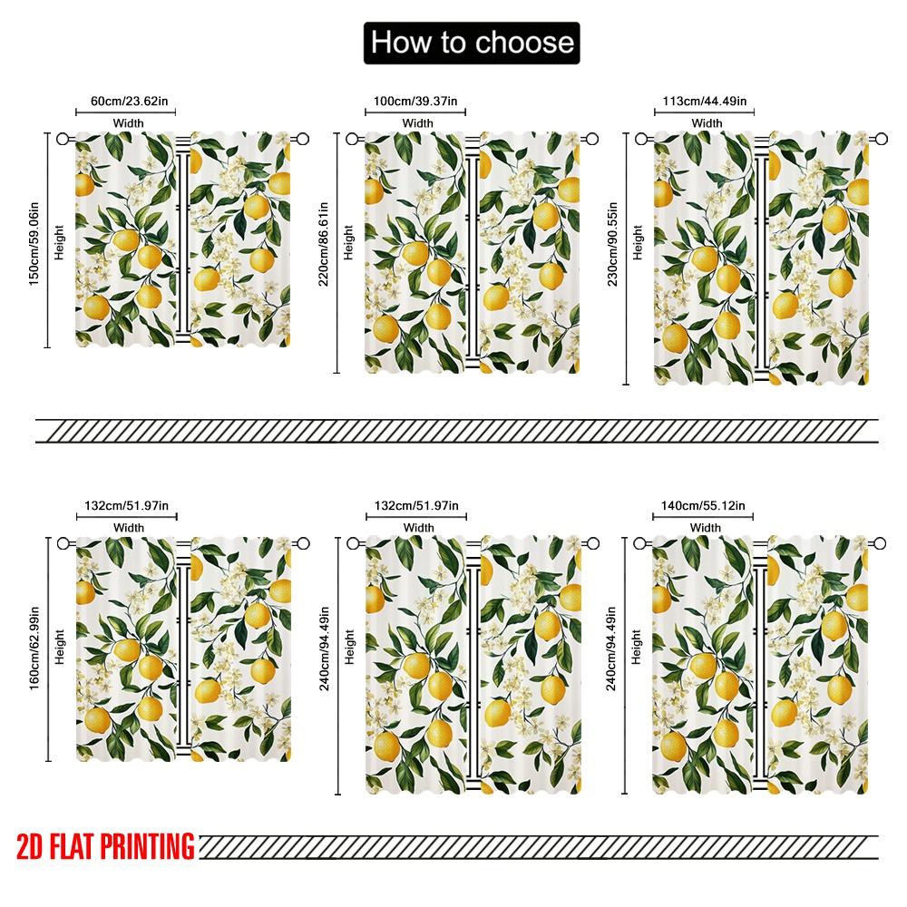 2Pcs,2D Plane Printing Curtain Popular Lemon Blossom Vines Versatile Polyester Fabric (Without Rod) Gifts Use For Bedroom Living