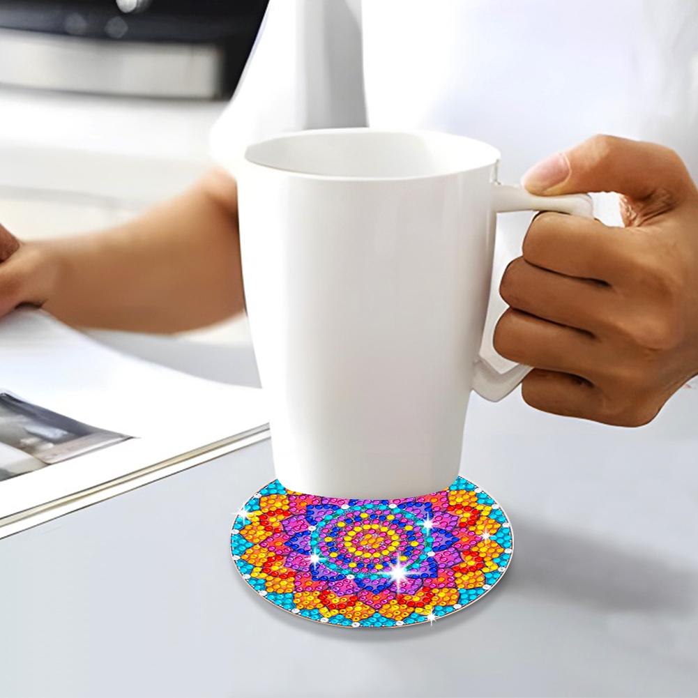 6PCS DIY Diamond Painting Coaster Sunset Beach Rhinestones Mandala Drink Cup Cushion Non-slip Table Insulation Pad Home Decor