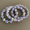 Fashion Blue White Ceramic Bowknot Pendant Bracelet For Women Vintage Elastic Handmade Beaded Charm Bracelet Hand Bangle Jewelry