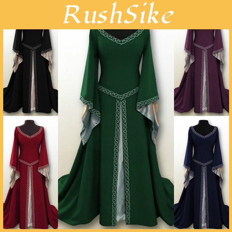 Atemberaubendes bodenlanges mittelalterliches Renaissance-Vintage-Kleid für Halloween-Feiern