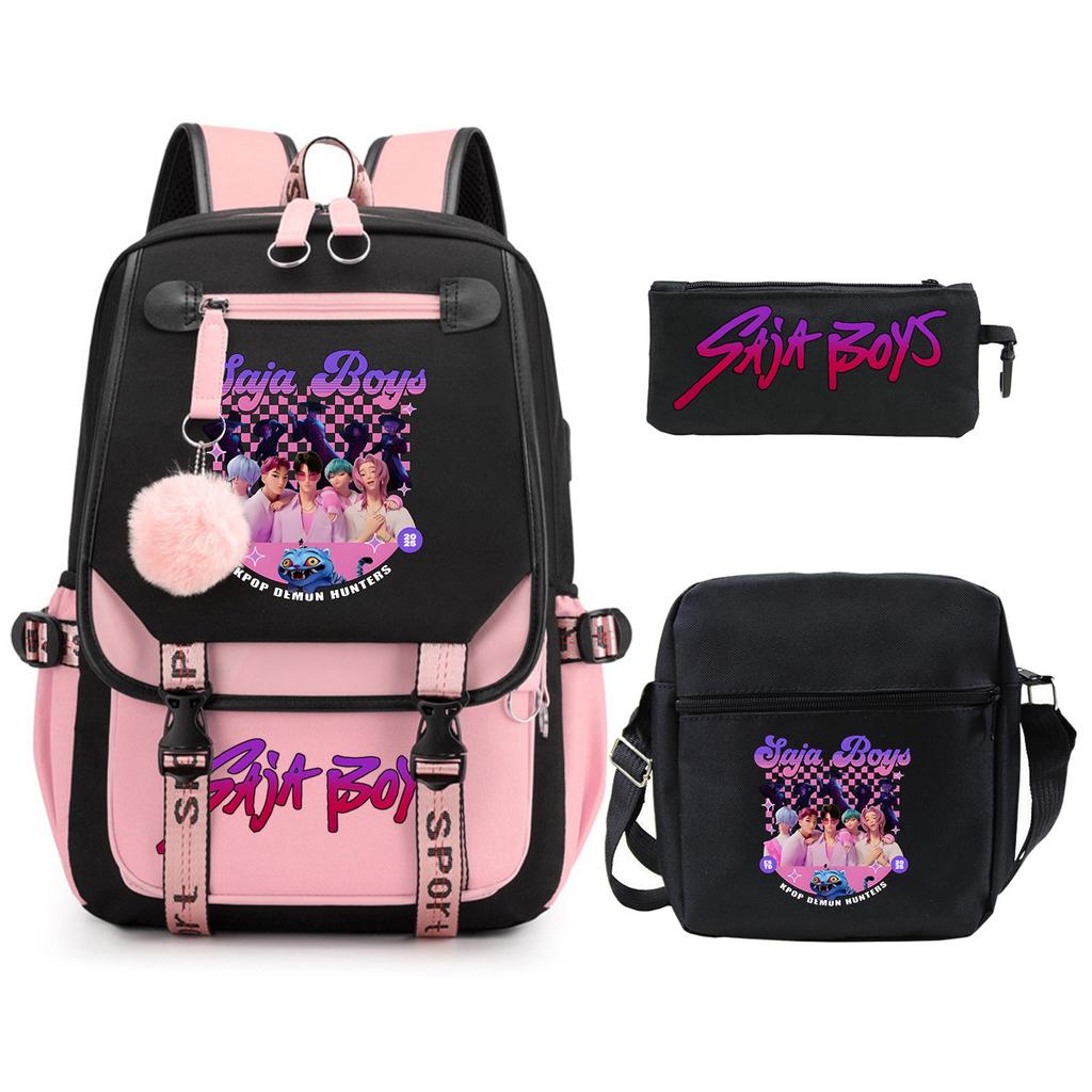 K-Pop Anime Cartoon Portable Shoulder Backpack Student Leisure School Bag Three-Piece Set