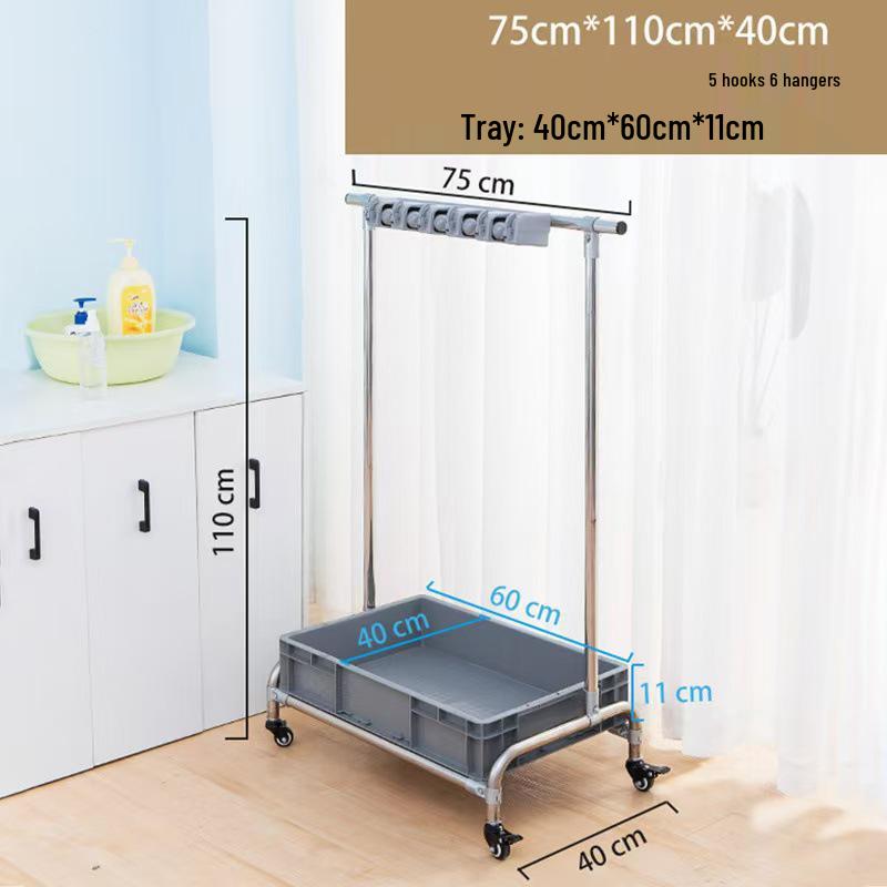 Movable Floor-Standing Stainless Steel Broom and Mop Holder