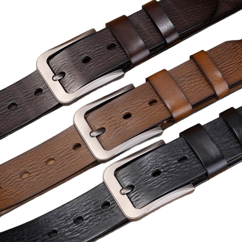 Men's Retro Vegetable-Tanned Leather Belt - Genuine Cowhide, Handmade, Casual Versatile Style