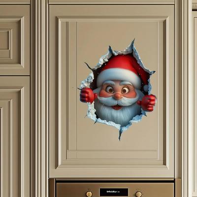 Autocollant Mural 3D Renne Percée, Autocollants Muraux de Noël en Vinyle, Décoration de Fête Amovible pour la Maison et les Espaces de Vie