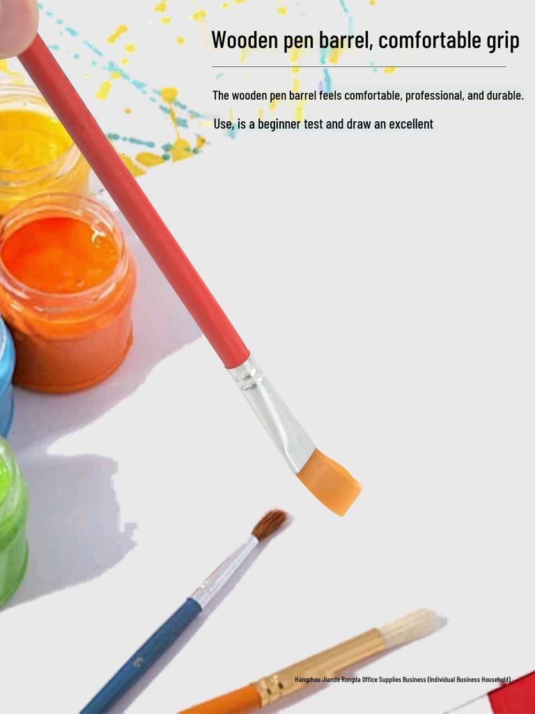 Red Handle Nylon Flat Brush Set for Oil, Acrylic, Watercolor & Gouache