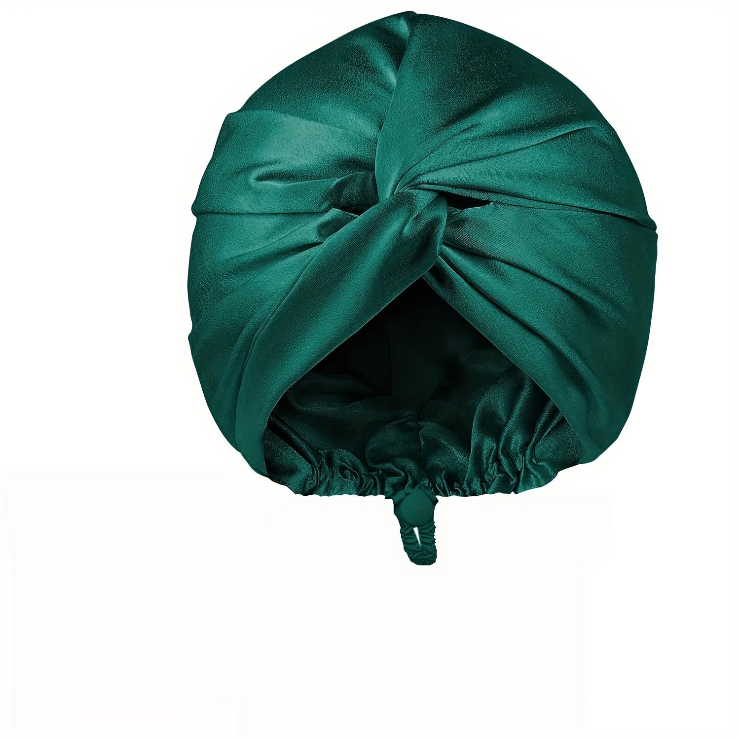 

Регулируемая атласная шапочка для сна для женщин, двухслойная защита волос и шапочка для макияжа, эластичная завязка зелёный